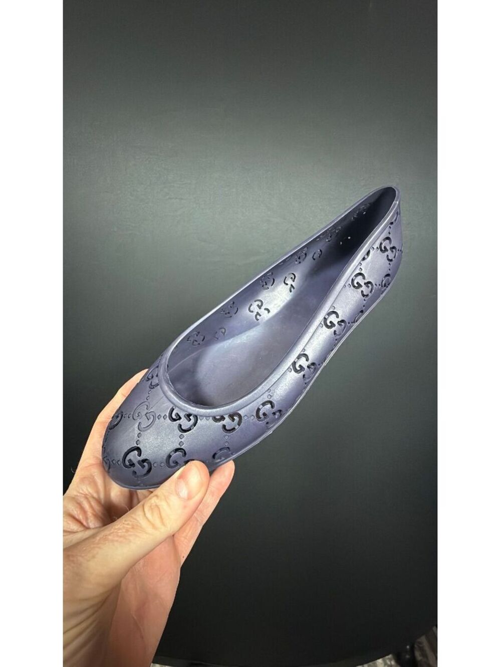 Gucci Navy Blue Rubber Cut Out Flats Size 39